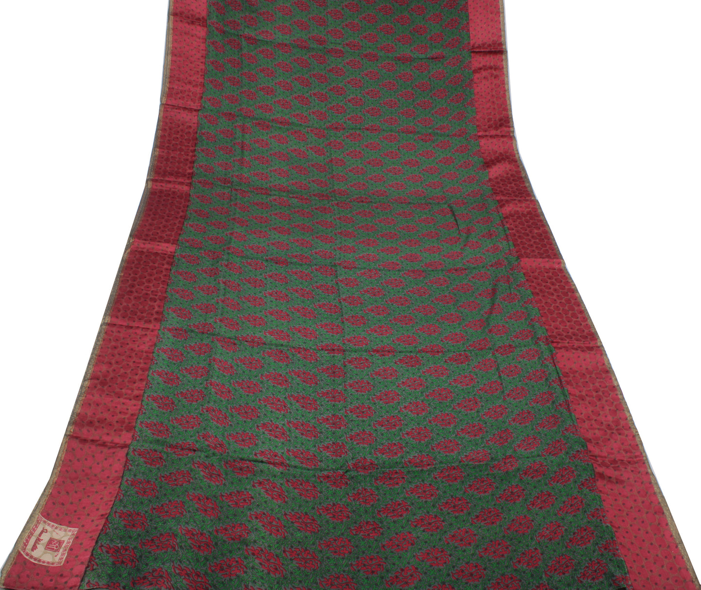 Sushila Vintage Green Saree 100% Pure Crepe Silk Printed Floral Soft Fabric