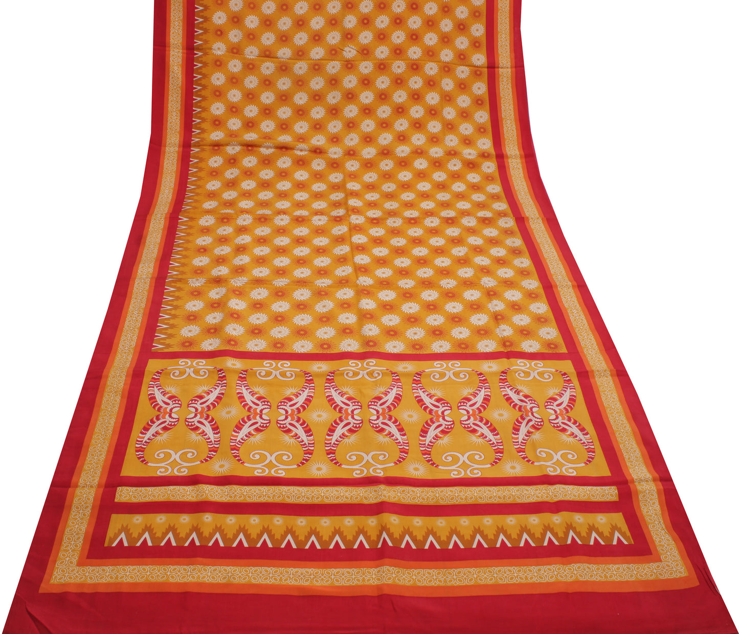 Sushila Vintage Yellow Saree 100% Pure Crepe Silk Printed Floral Soft Fabric