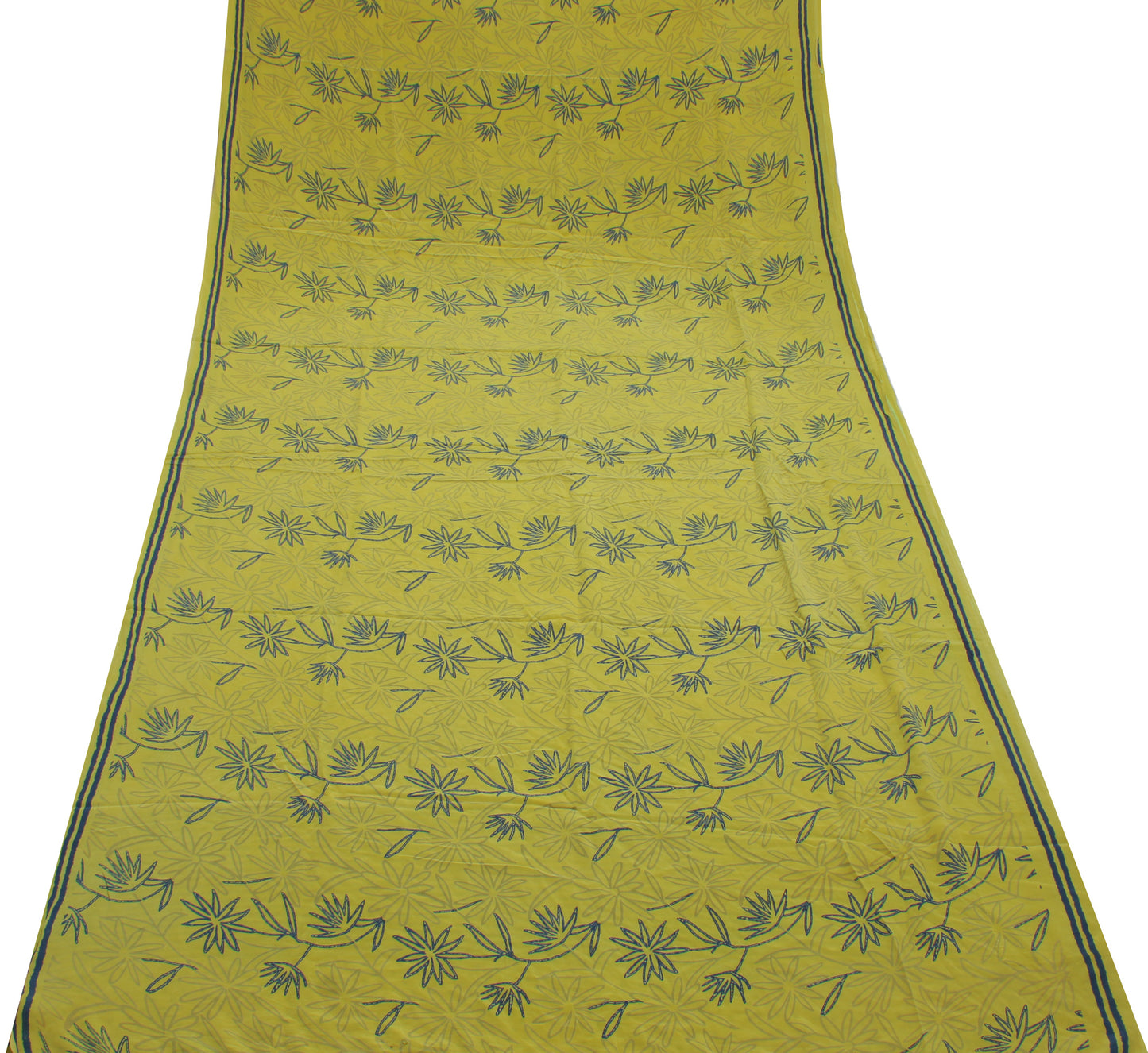 Sushila Vintage Green Saree 100% Pure Crepe Silk Printed Floral Soft Sari Fabric