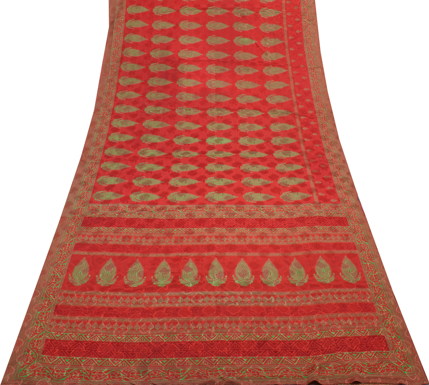 Sushila Vintage Red Saree Blend Crepe Silk Printed Floral Soft Craft Fabric