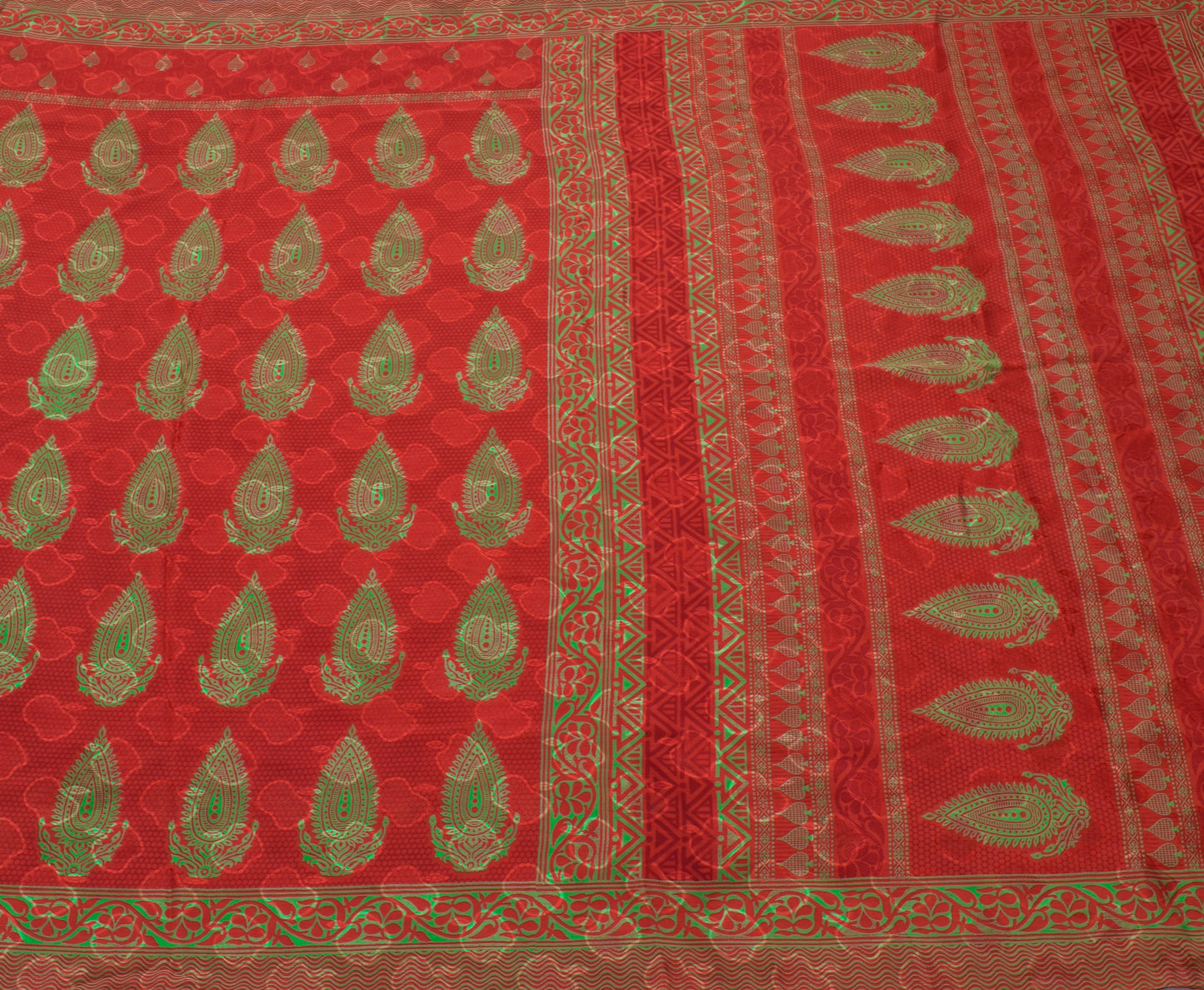 Sushila Vintage Red Saree Blend Crepe Silk Printed Floral Soft Craft Fabric
