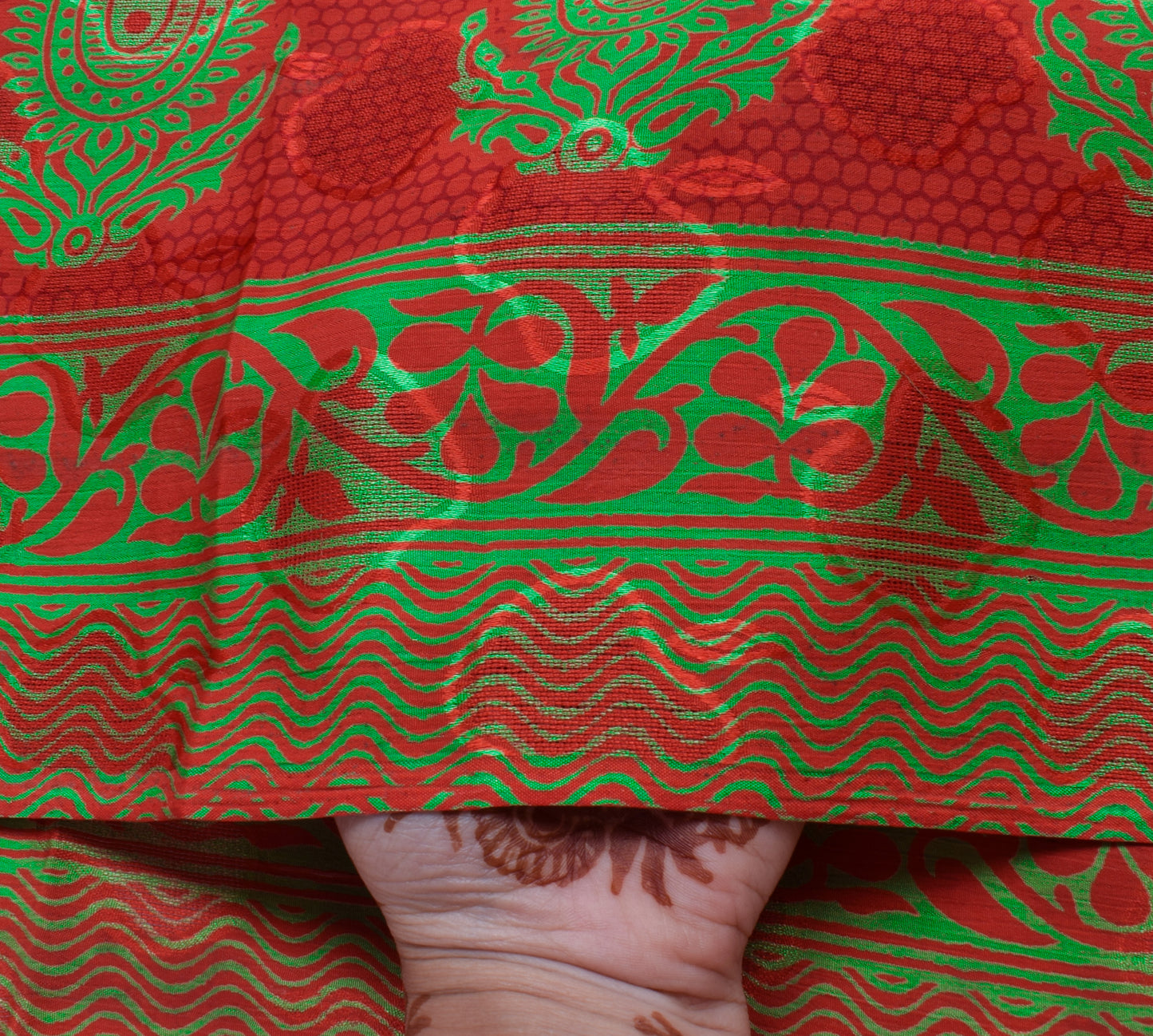 Sushila Vintage Red Saree Blend Crepe Silk Printed Floral Soft Craft Fabric