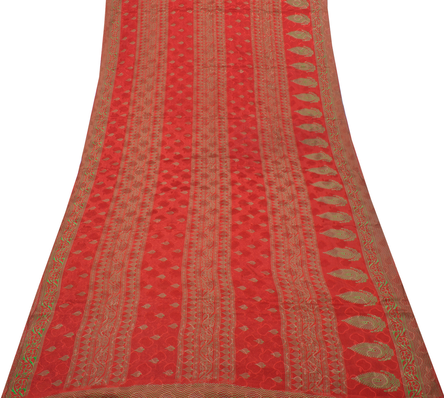 Sushila Vintage Red Saree Blend Crepe Silk Printed Floral Soft Craft Fabric