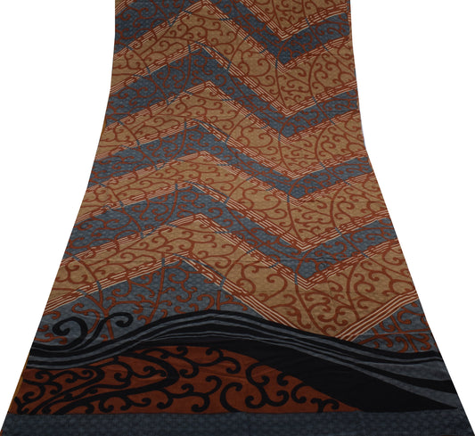 Sushila Vintage Multi-Color Saree 100% Pure Crepe Silk Printed Soft Craft Fabric