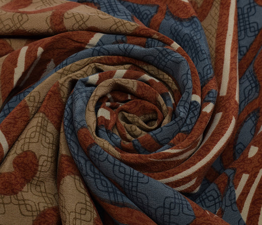 Sushila Vintage Multi-Color Saree 100% Pure Crepe Silk Printed Soft Craft Fabric