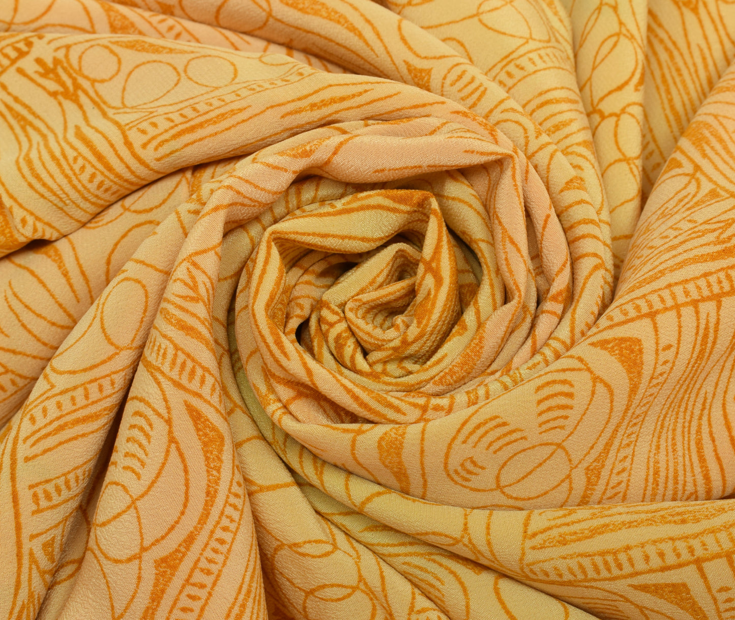 Sushila Vintage Yellow Saree 100% Pure Crepe Silk Printed Soft Craft Fabric
