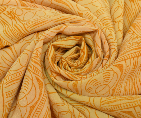 Sushila Vintage Yellow Saree 100% Pure Crepe Silk Printed Soft Craft Fabric