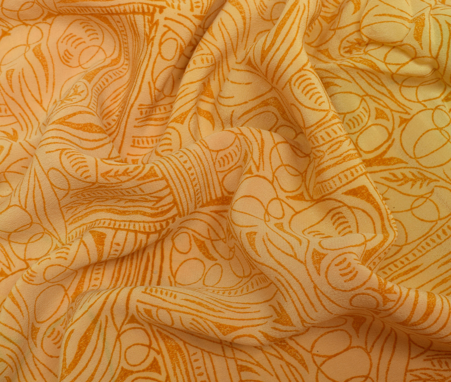Sushila Vintage Yellow Saree 100% Pure Crepe Silk Printed Soft Craft Fabric