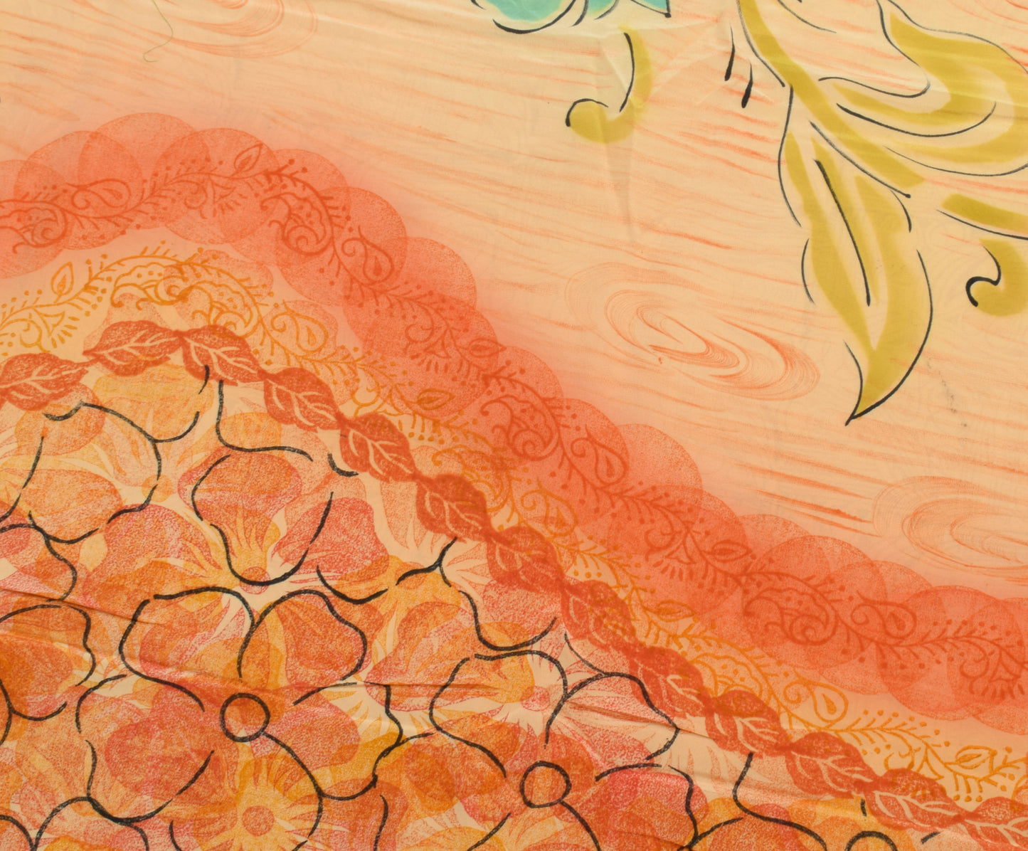 Sushila Vintage Yellow Saree 100% Pure Crepe Silk Printed Soft Craft Fabric