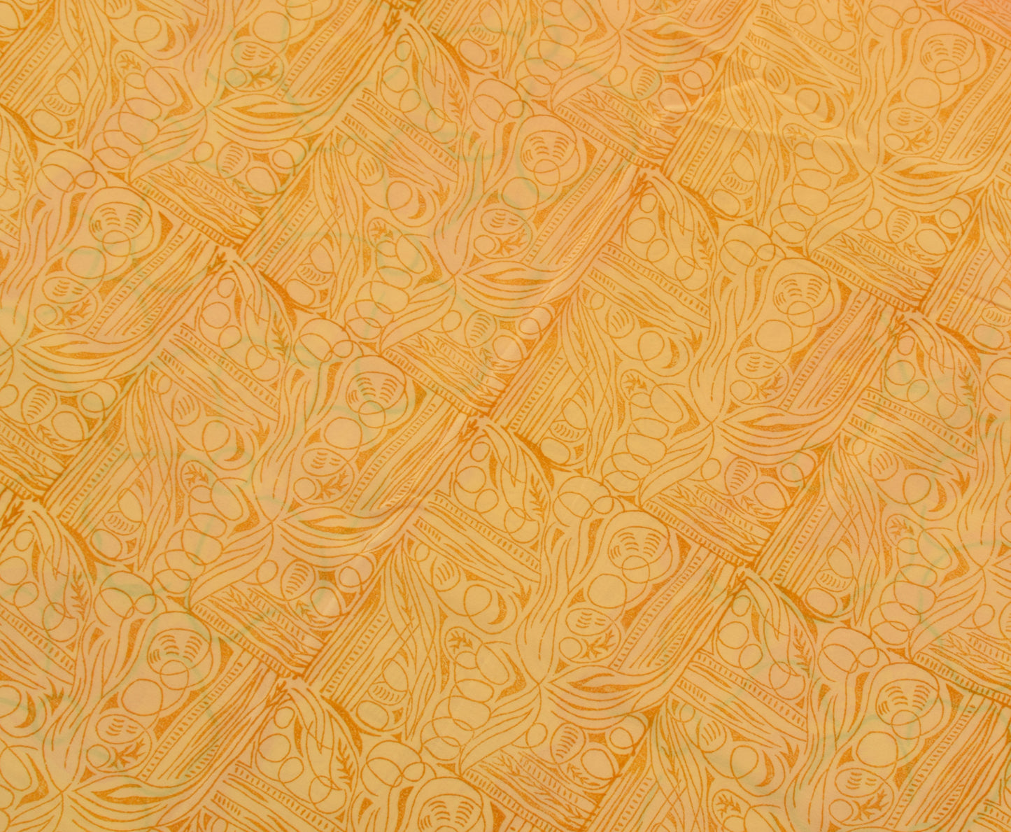 Sushila Vintage Yellow Saree 100% Pure Crepe Silk Printed Soft Craft Fabric