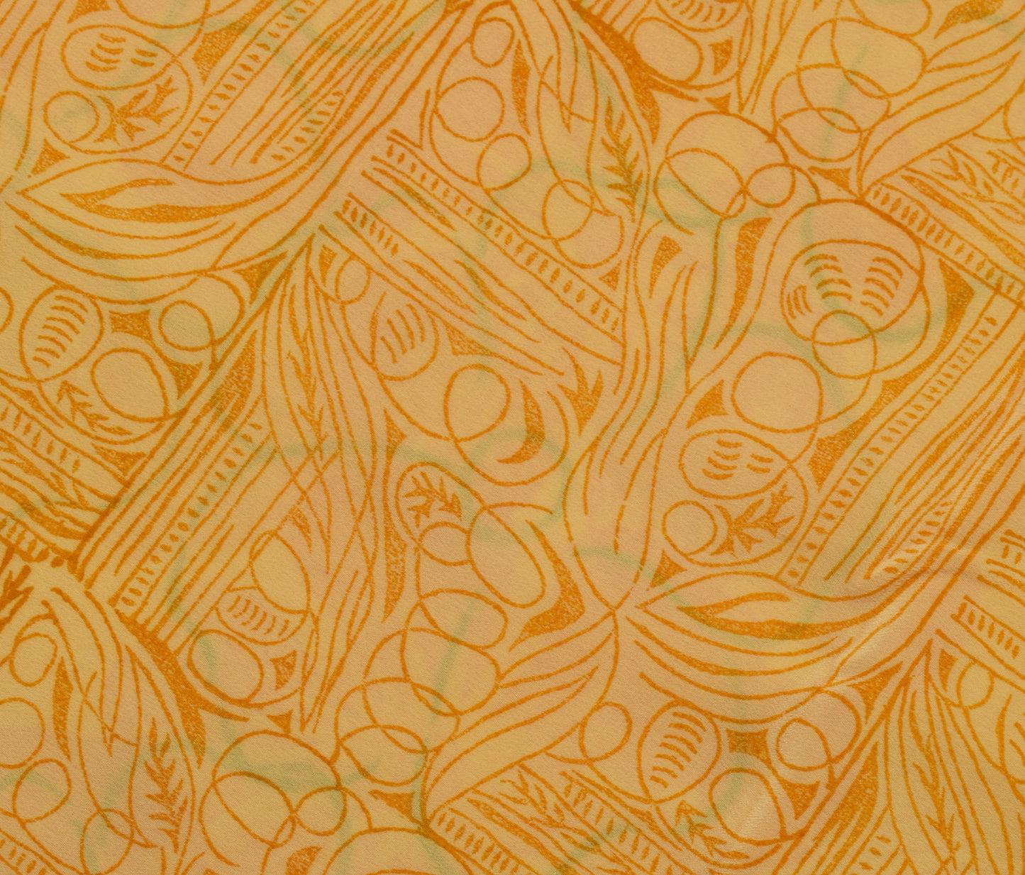 Sushila Vintage Yellow Saree 100% Pure Crepe Silk Printed Soft Craft Fabric