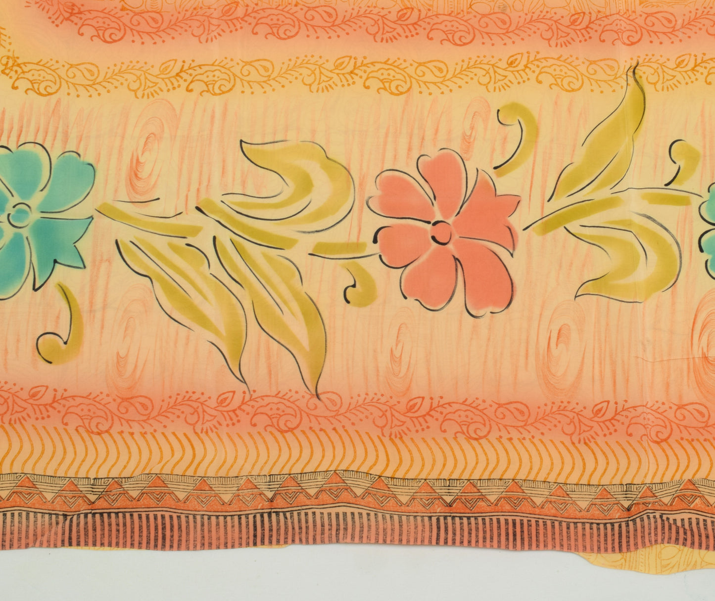 Sushila Vintage Yellow Saree 100% Pure Crepe Silk Printed Soft Craft Fabric