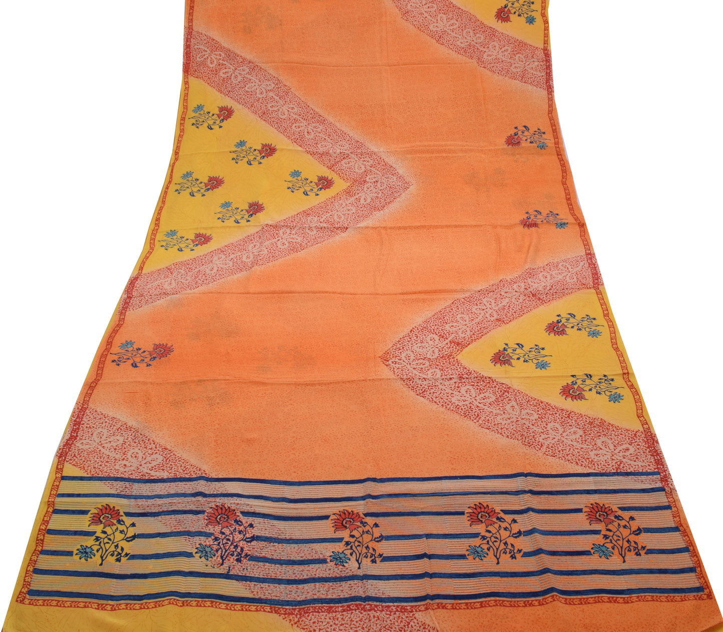 Sushila Vintage Orange Saree 100% Pure Crepe Silk Printed Floral Soft Fabric