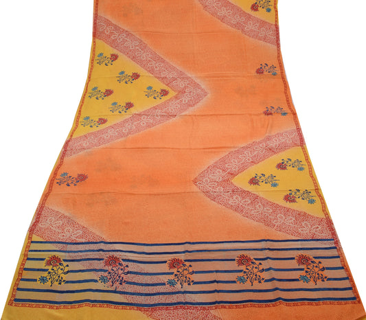 Sushila Vintage Orange Saree 100% Pure Crepe Silk Printed Floral Soft Fabric
