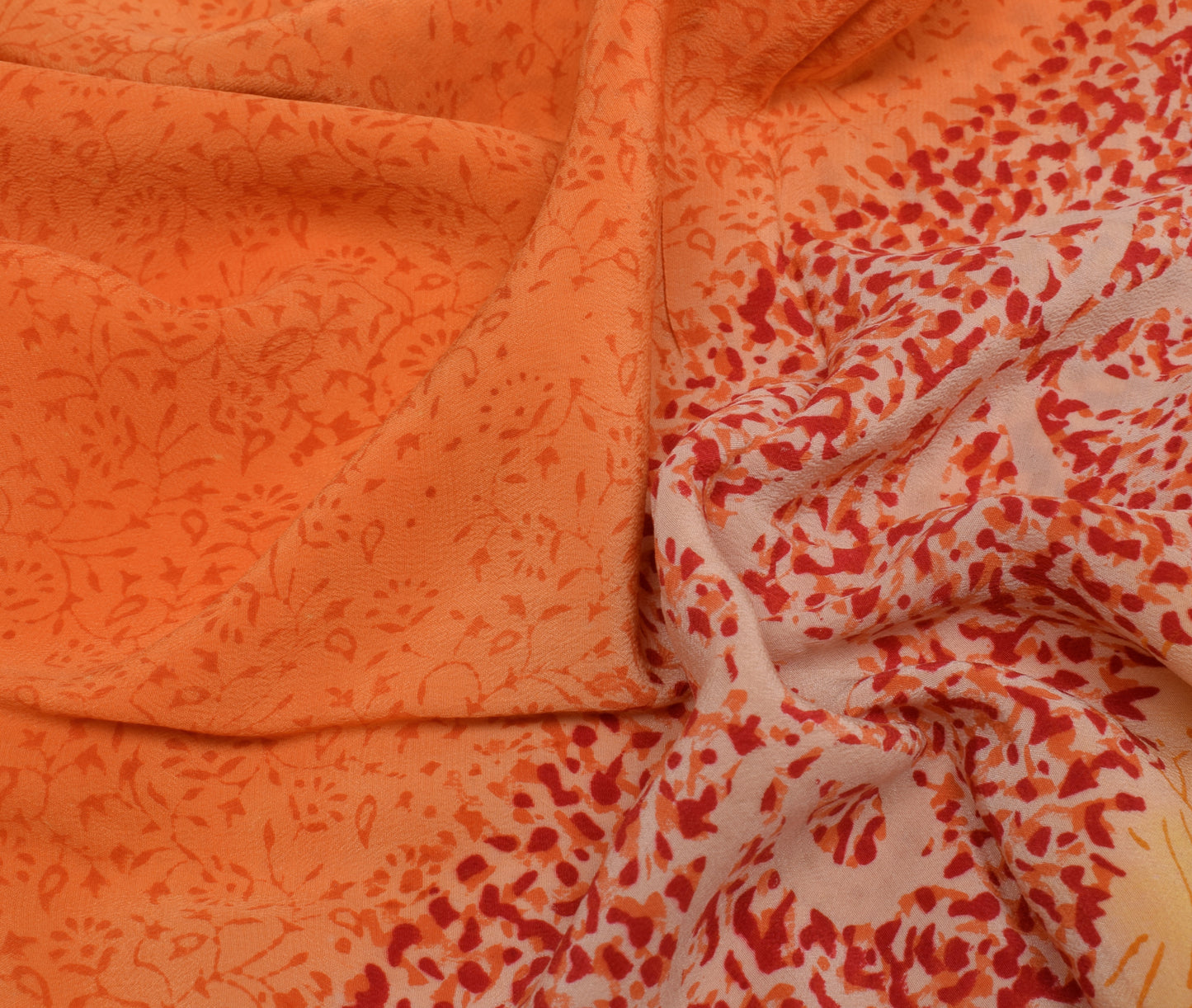 Sushila Vintage Orange Saree 100% Pure Crepe Silk Printed Floral Soft Fabric