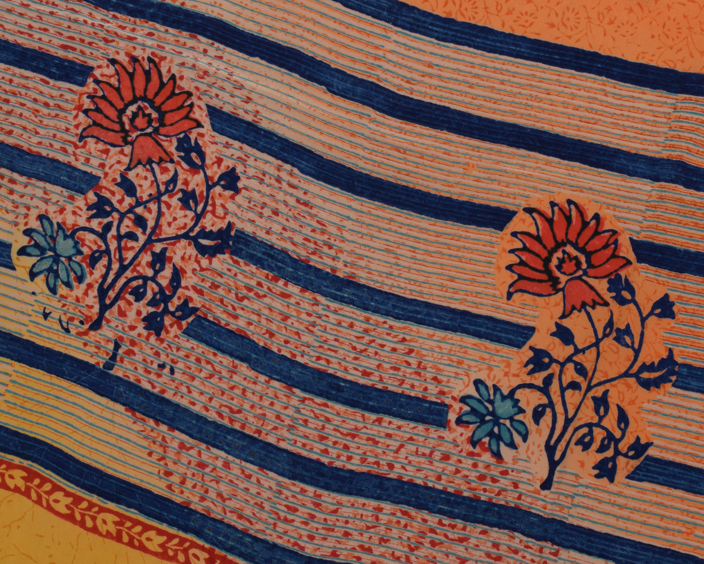 Sushila Vintage Orange Saree 100% Pure Crepe Silk Printed Floral Soft Fabric