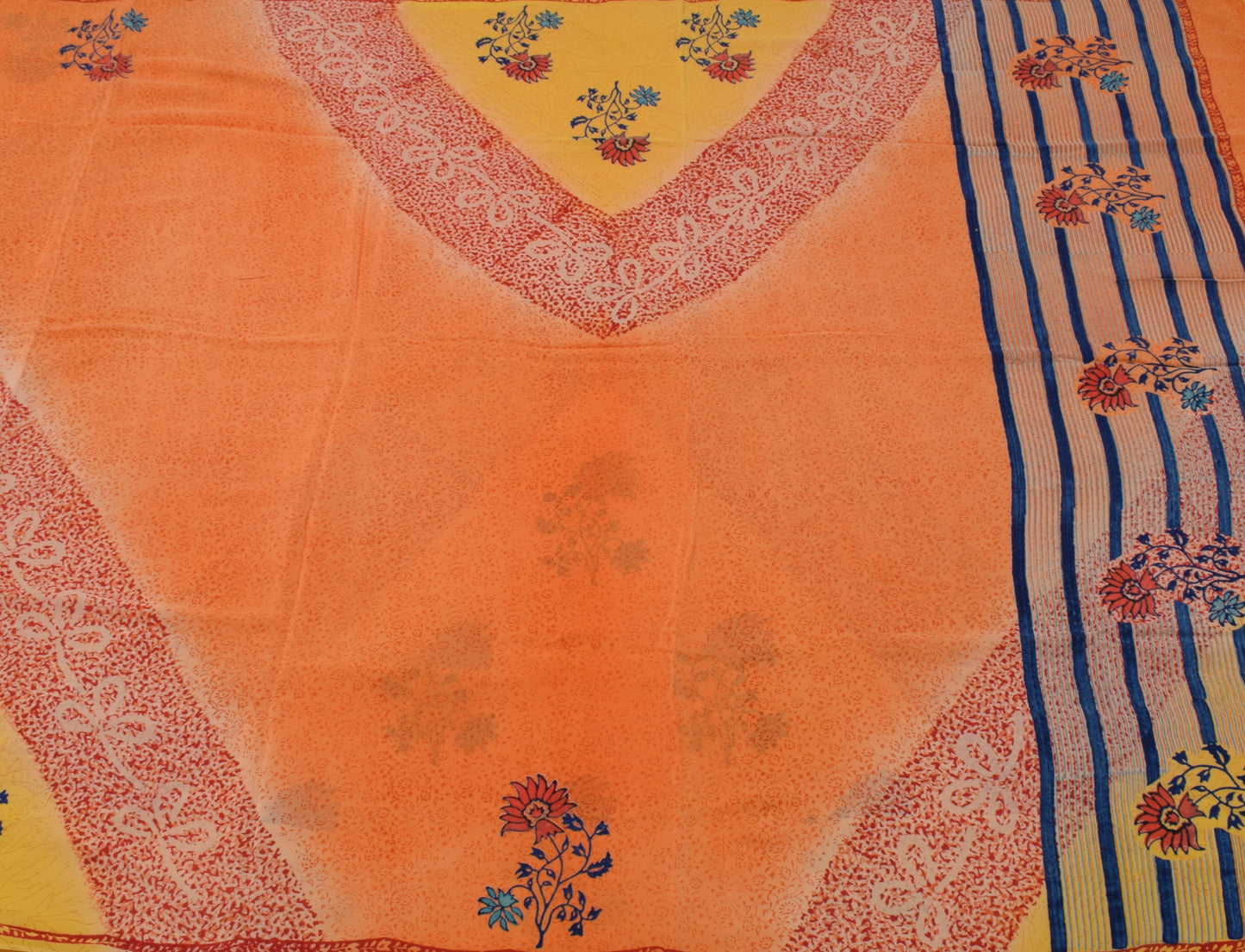 Sushila Vintage Orange Saree 100% Pure Crepe Silk Printed Floral Soft Fabric