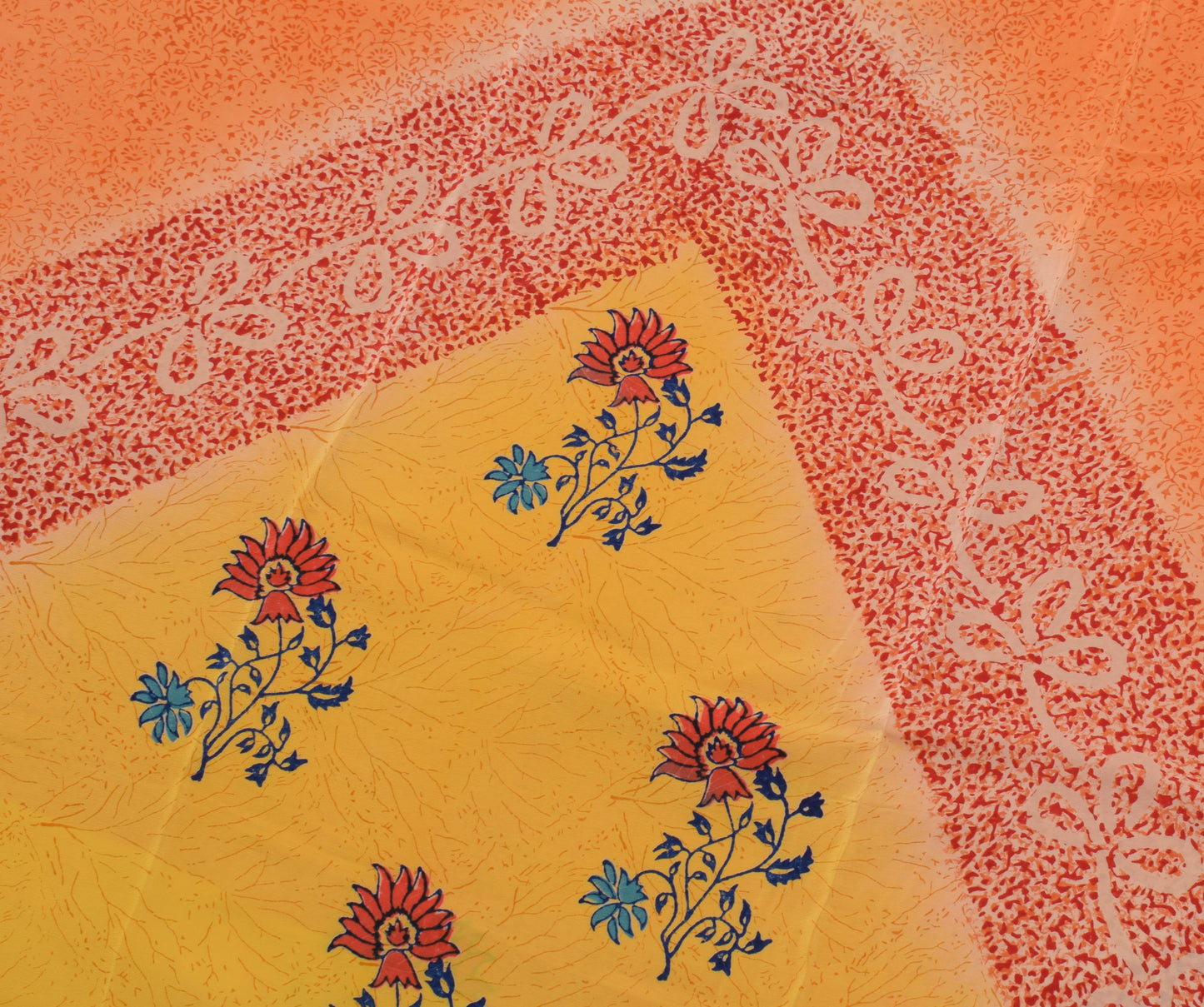 Sushila Vintage Orange Saree 100% Pure Crepe Silk Printed Floral Soft Fabric