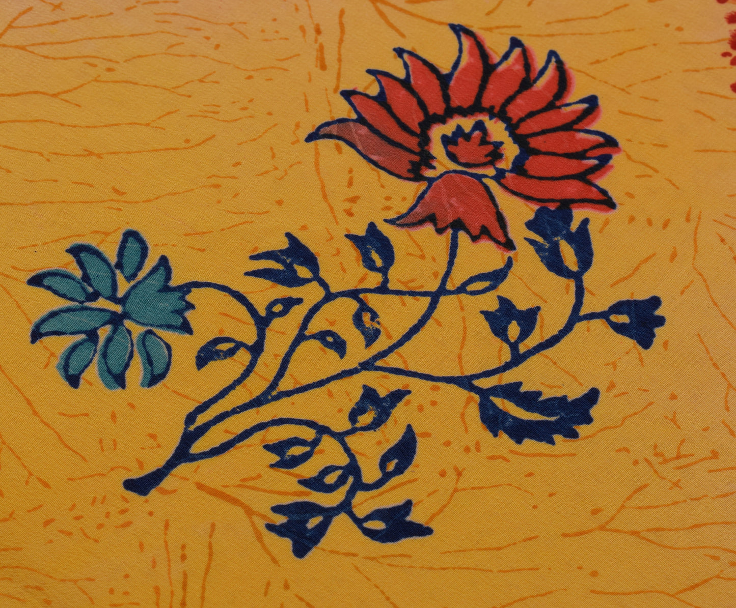 Sushila Vintage Orange Saree 100% Pure Crepe Silk Printed Floral Soft Fabric