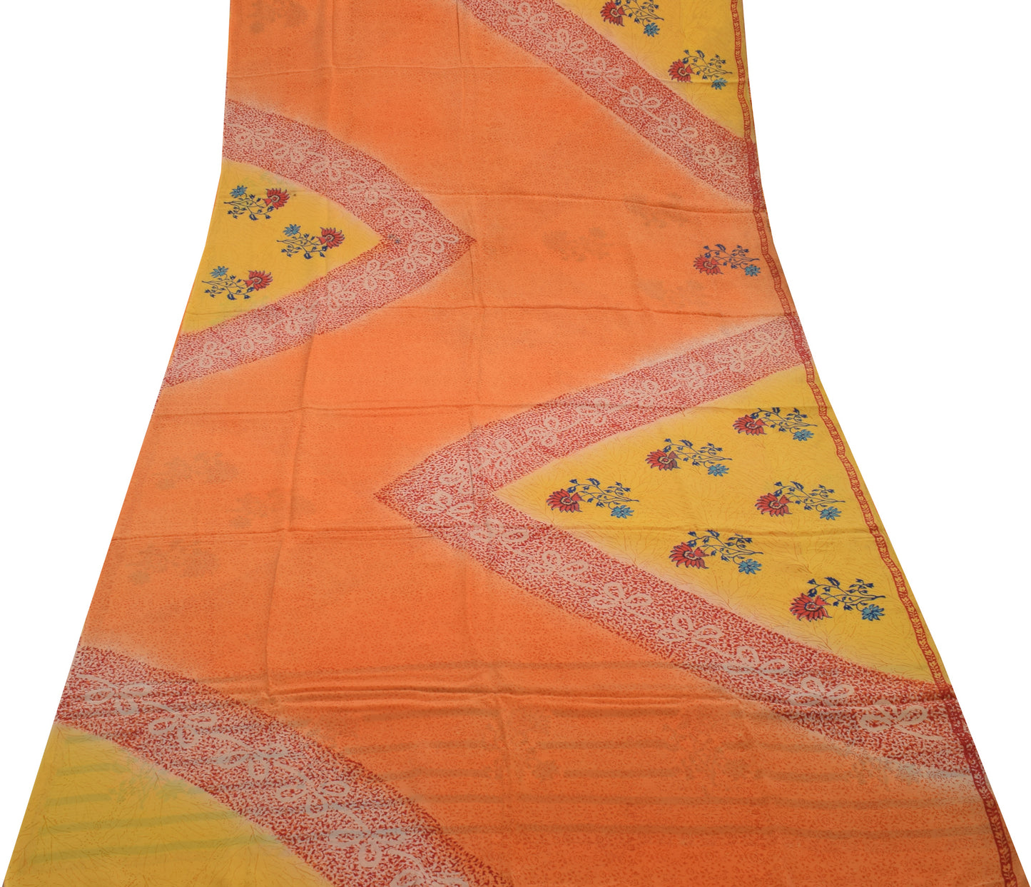 Sushila Vintage Orange Saree 100% Pure Crepe Silk Printed Floral Soft Fabric