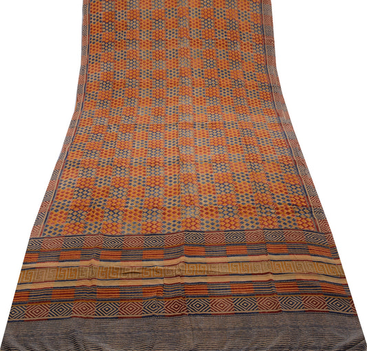 Sushila Vintage Multi-Color Saree 100% Pure Crepe Silk Printed Soft Craft Fabric