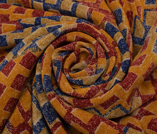 Sushila Vintage Multi-Color Saree 100% Pure Crepe Silk Printed Soft Craft Fabric