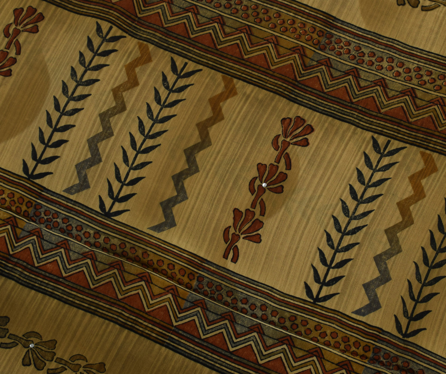 Sushila Vintage Brown Saree 100% Pure Crepe Silk Printed Floral Soft Fabric