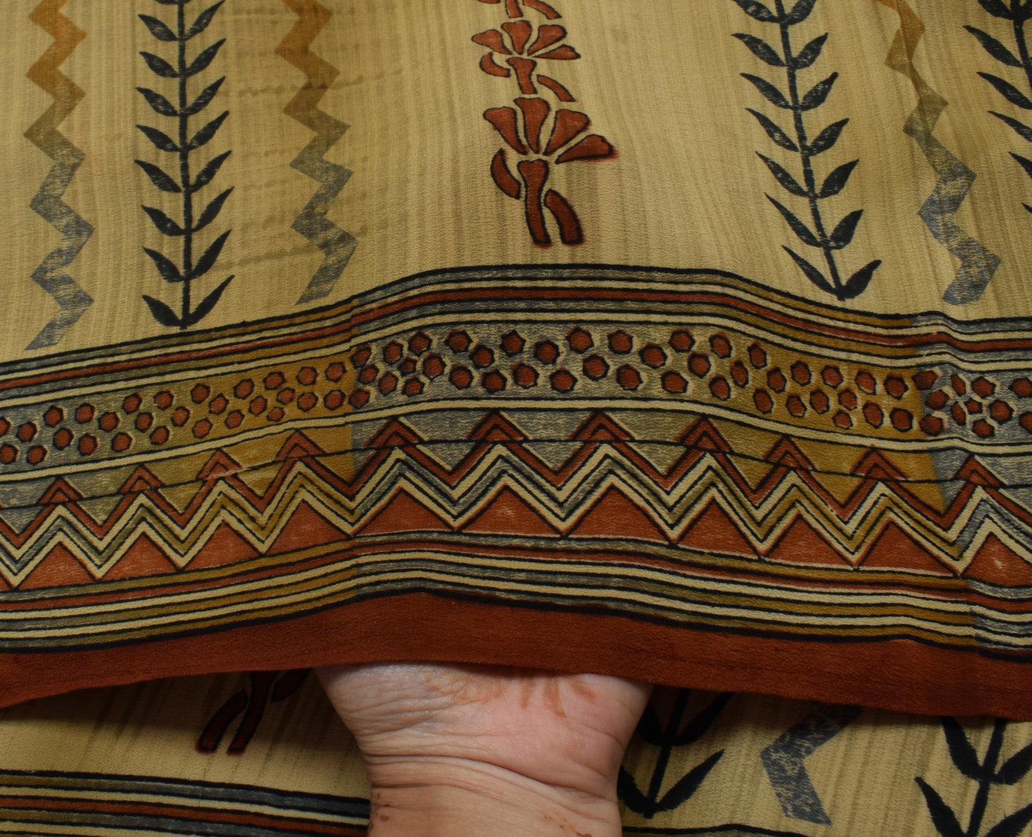 Sushila Vintage Brown Saree 100% Pure Crepe Silk Printed Floral Soft Fabric