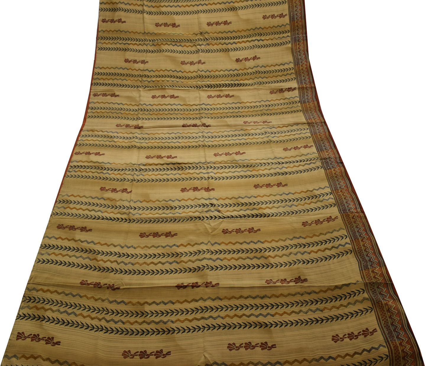 Sushila Vintage Brown Saree 100% Pure Crepe Silk Printed Floral Soft Fabric