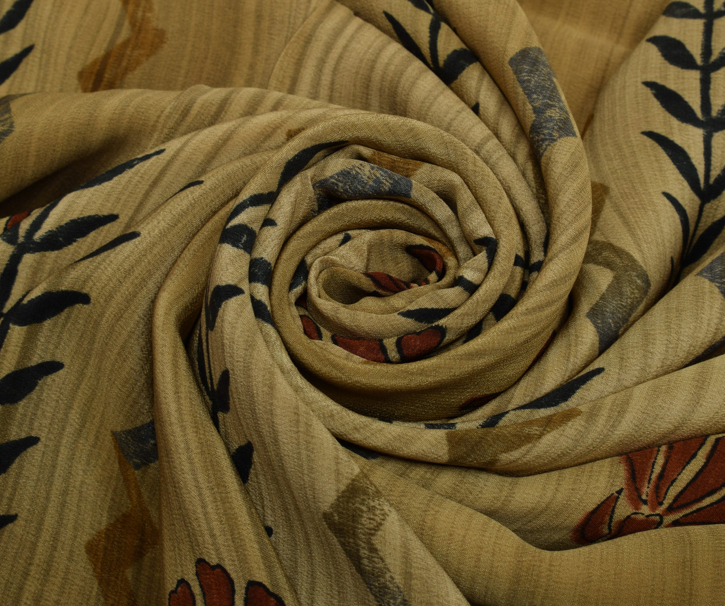 Sushila Vintage Brown Saree 100% Pure Crepe Silk Printed Floral Soft Fabric