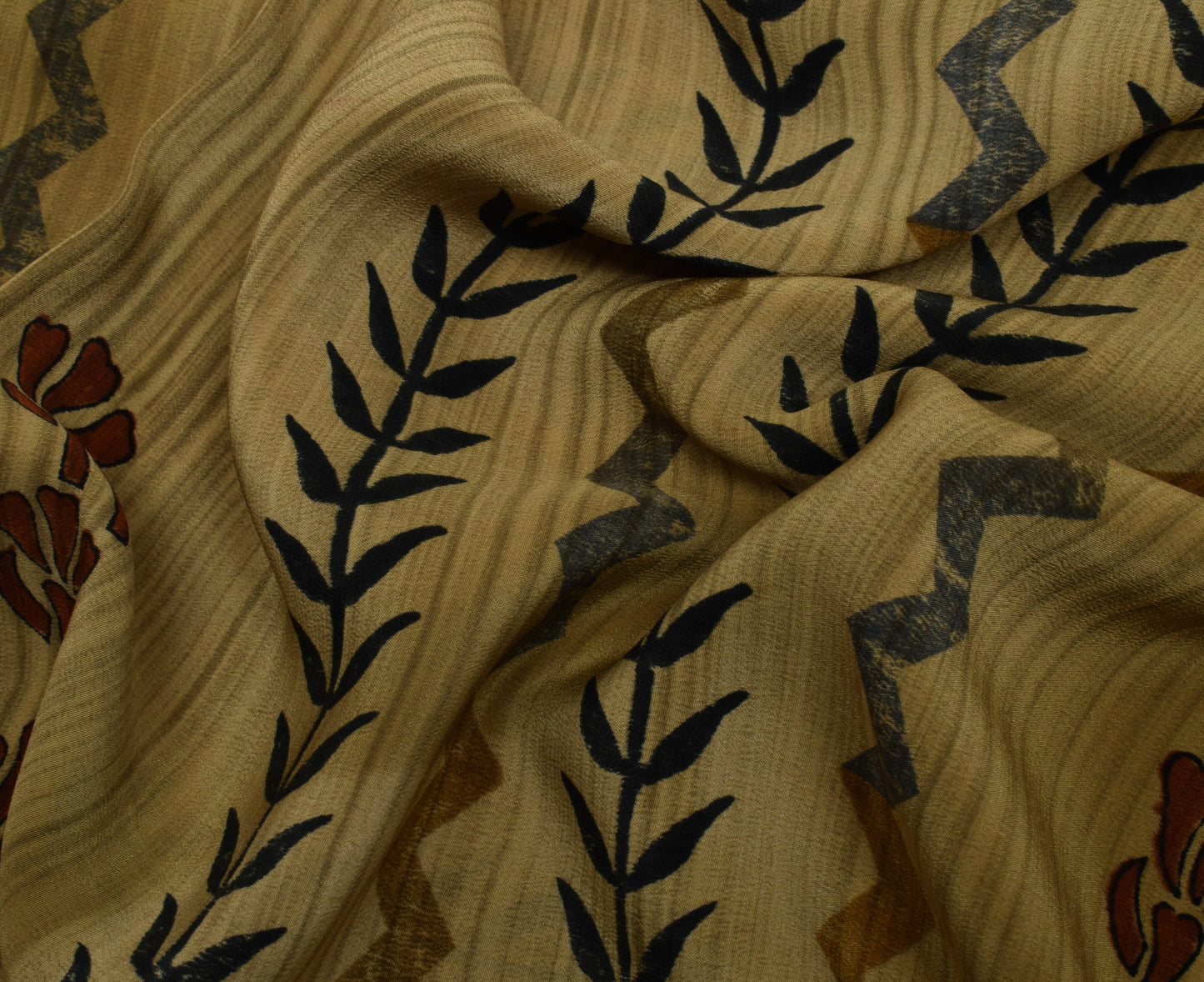 Sushila Vintage Brown Saree 100% Pure Crepe Silk Printed Floral Soft Fabric