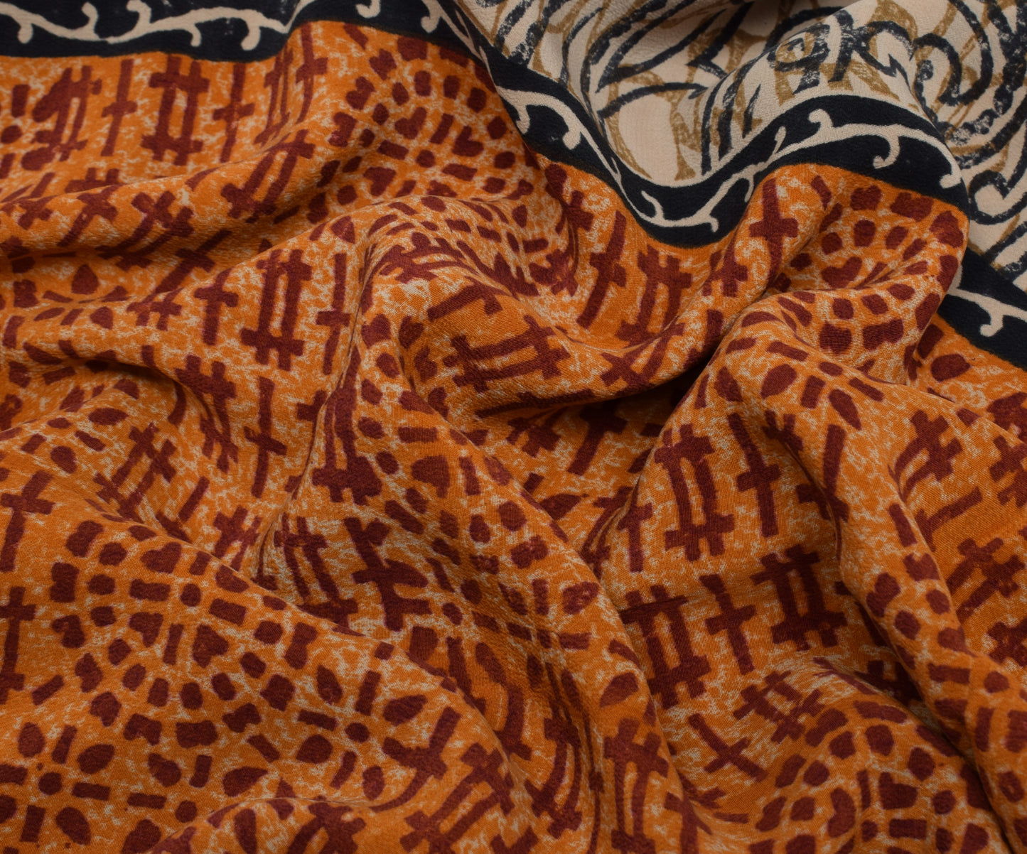 Sushila Vintage Indian Saree 100% Pure Crepe Silk Printed Paisley Soft Fabric