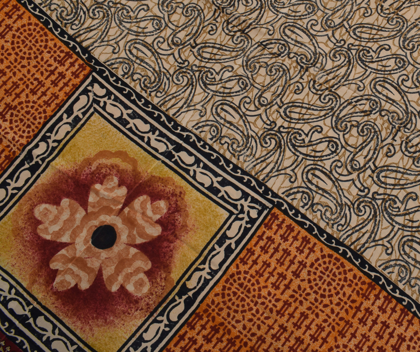 Sushila Vintage Indian Saree 100% Pure Crepe Silk Printed Paisley Soft Fabric