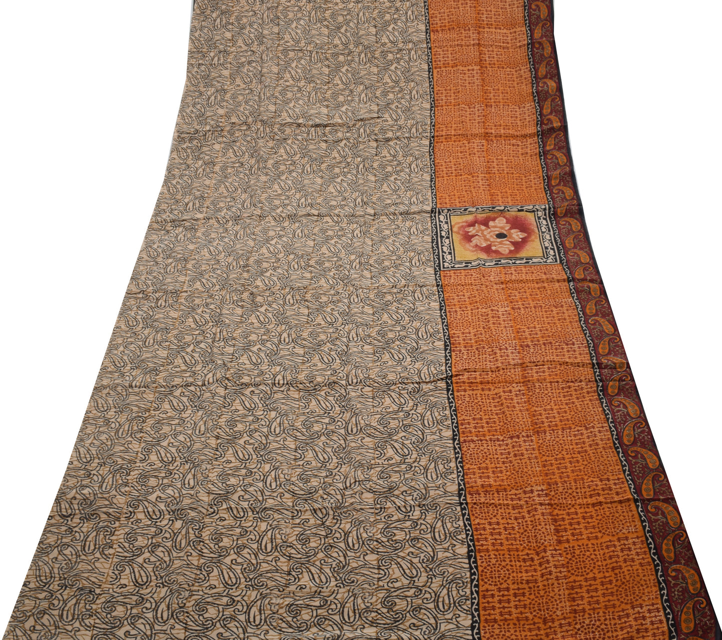 Sushila Vintage Indian Saree 100% Pure Crepe Silk Printed Paisley Soft Fabric