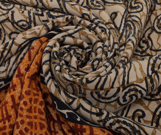 Sushila Vintage Indian Saree 100% Pure Crepe Silk Printed Paisley Soft Fabric