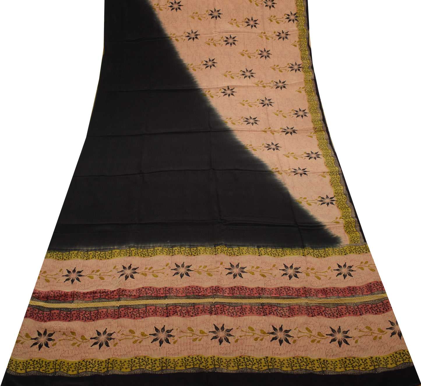 Sushila Vintage Indian Saree 100% Pure Crepe Silk Printed Floral Soft Fabric