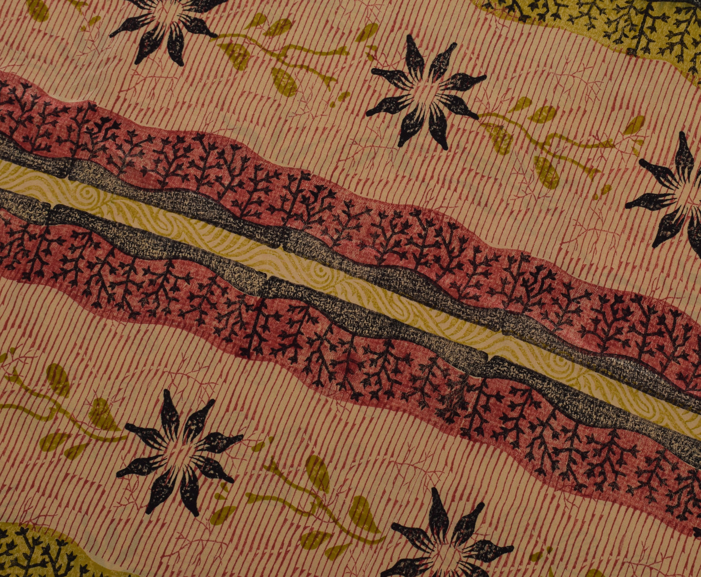 Sushila Vintage Indian Saree 100% Pure Crepe Silk Printed Floral Soft Fabric