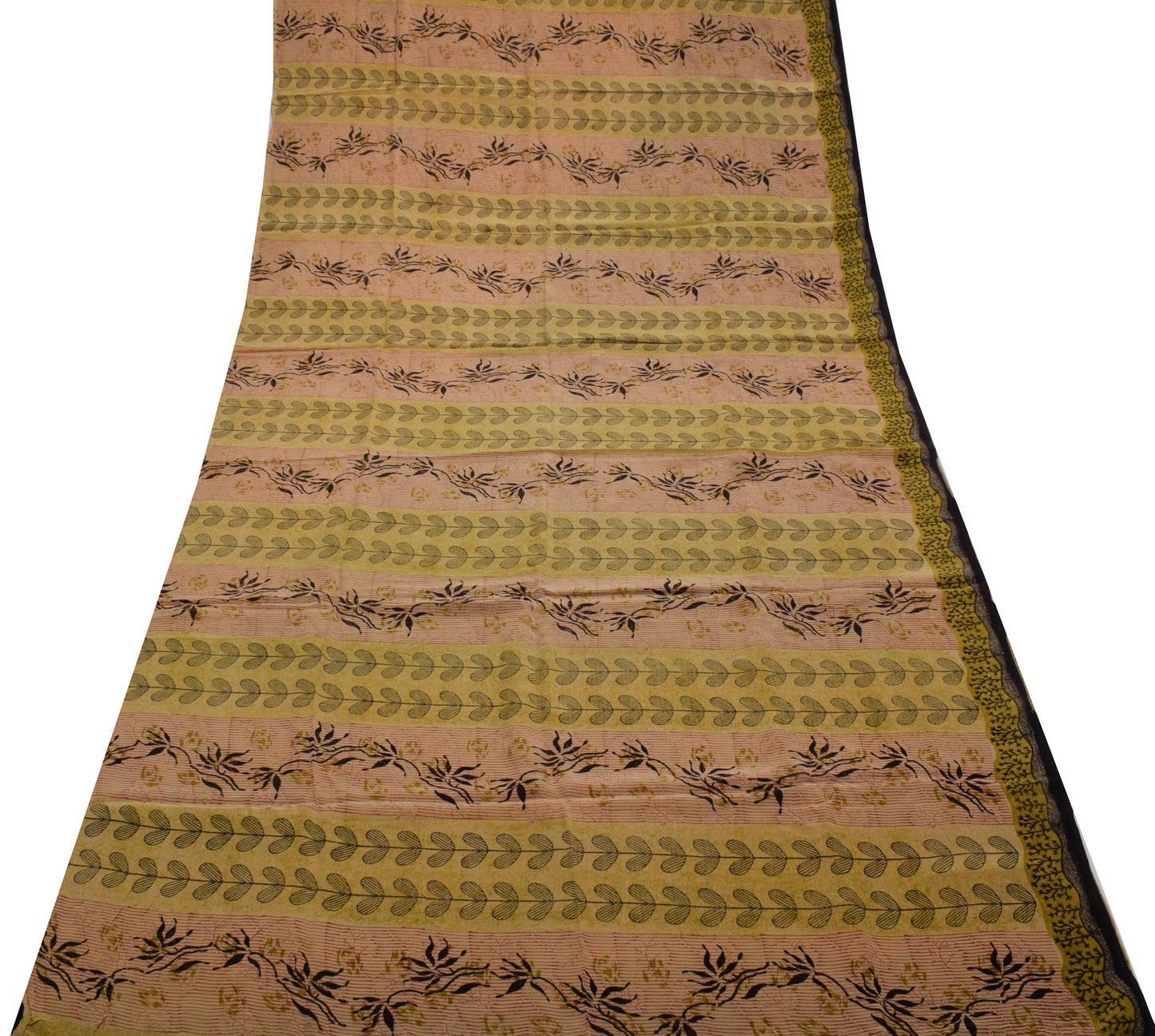 Sushila Vintage Indian Saree 100% Pure Crepe Silk Printed Floral Soft Fabric