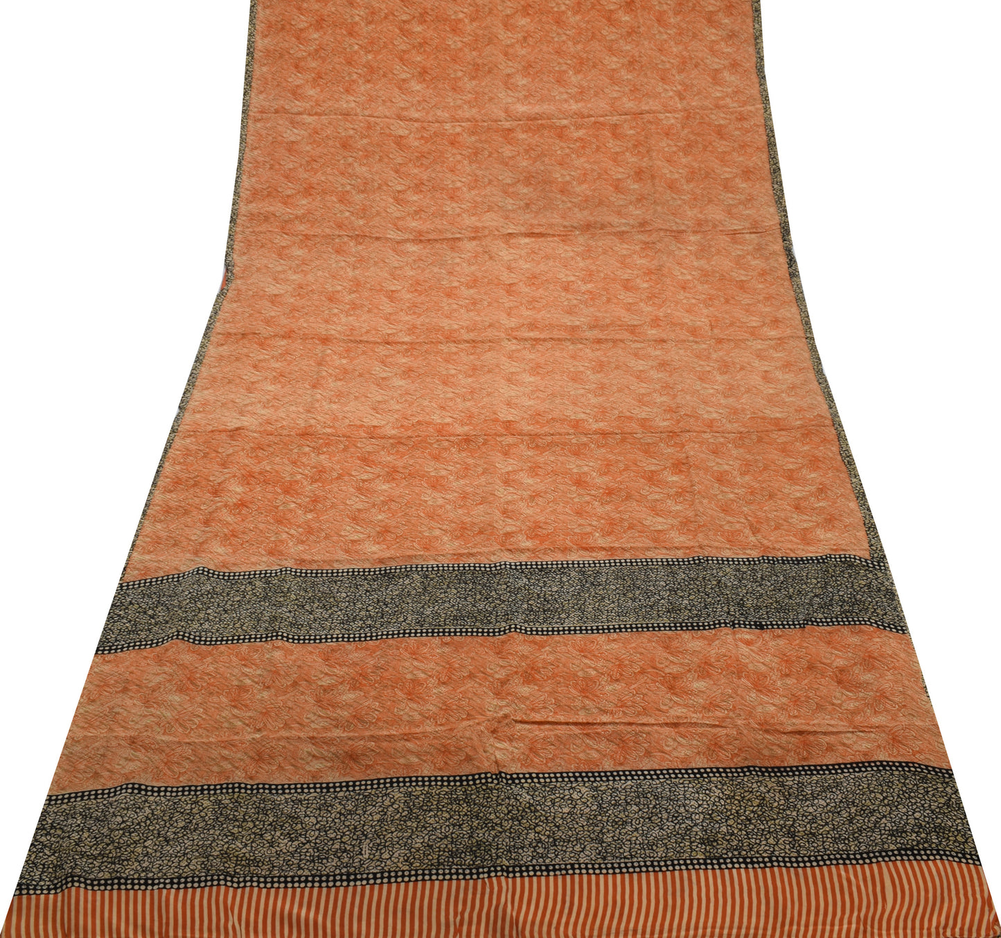 Sushila Vintage Indian Saree 100% Pure Crepe Silk Printed Floral Soft Fabric