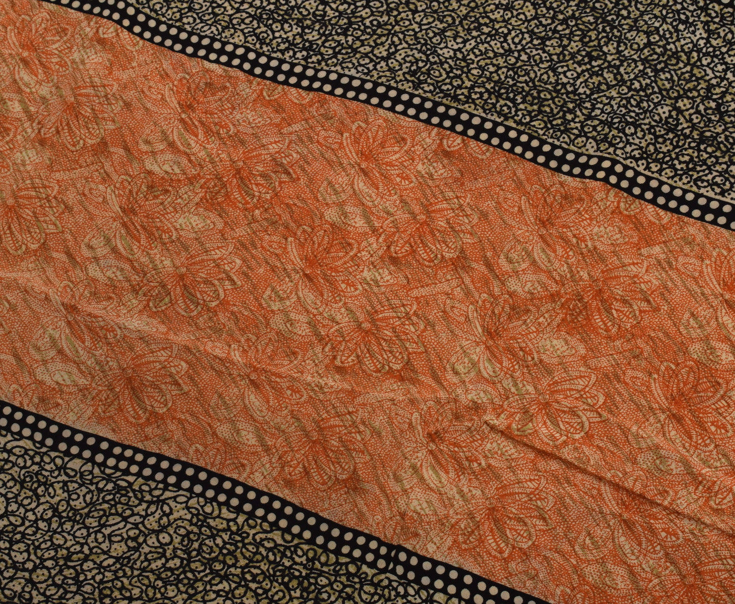 Sushila Vintage Indian Saree 100% Pure Crepe Silk Printed Floral Soft Fabric