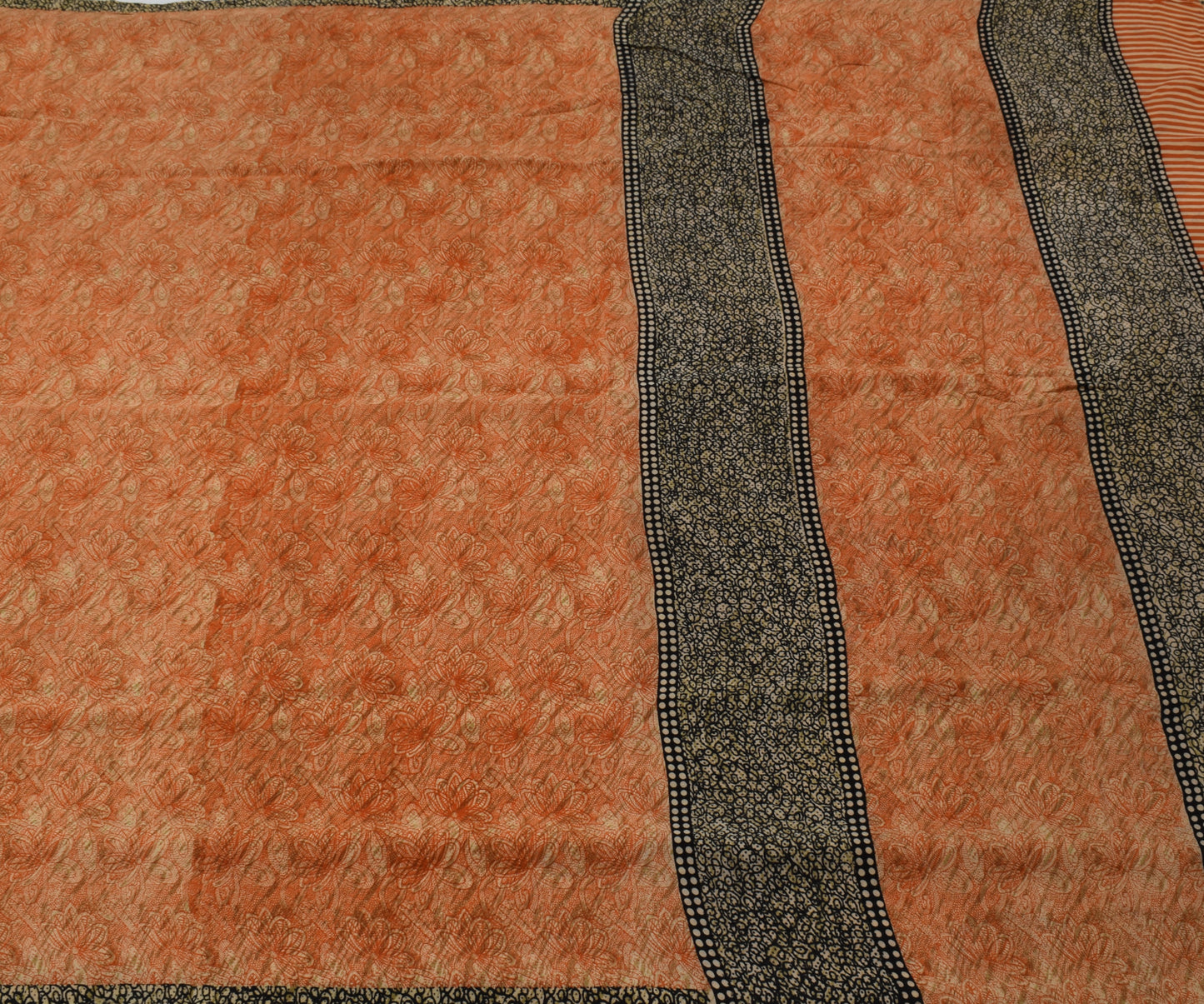 Sushila Vintage Indian Saree 100% Pure Crepe Silk Printed Floral Soft Fabric