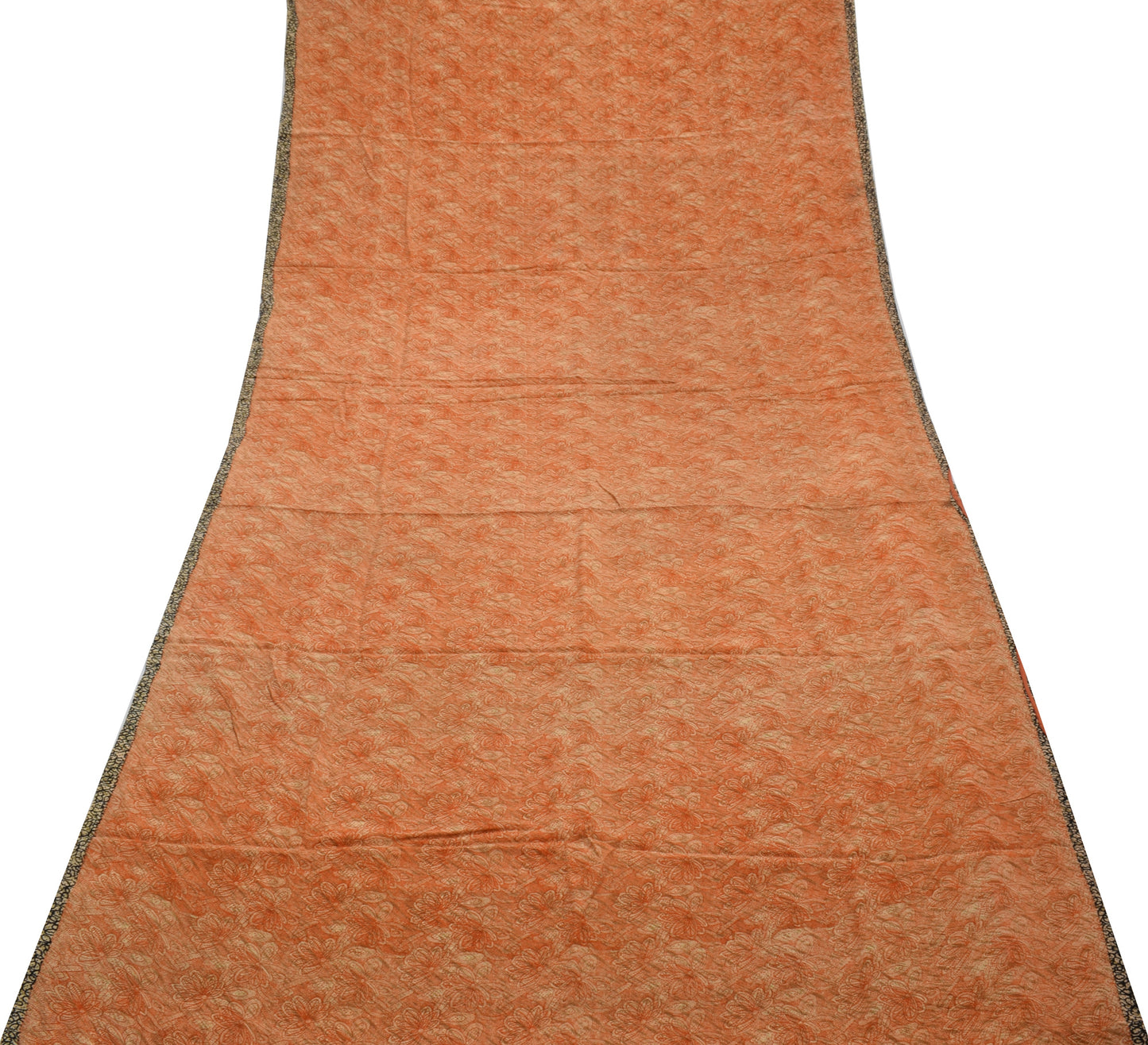 Sushila Vintage Indian Saree 100% Pure Crepe Silk Printed Floral Soft Fabric