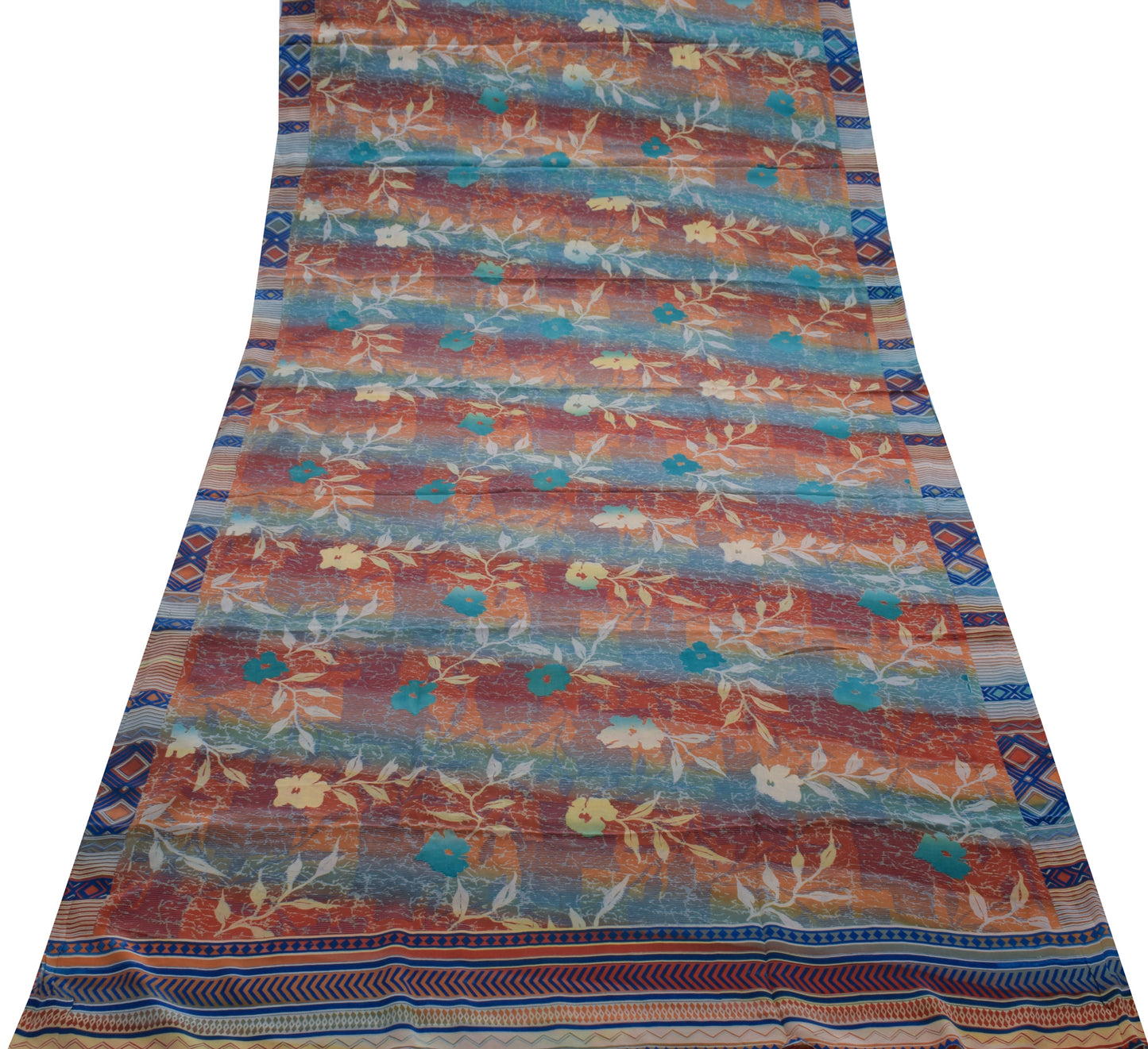 Sushila Vintage Indian Saree 100% Pure Crepe Silk Printed Floral Soft Fabric