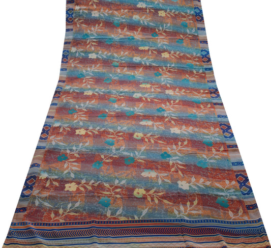 Sushila Vintage Indian Saree 100% Pure Crepe Silk Printed Floral Soft Fabric