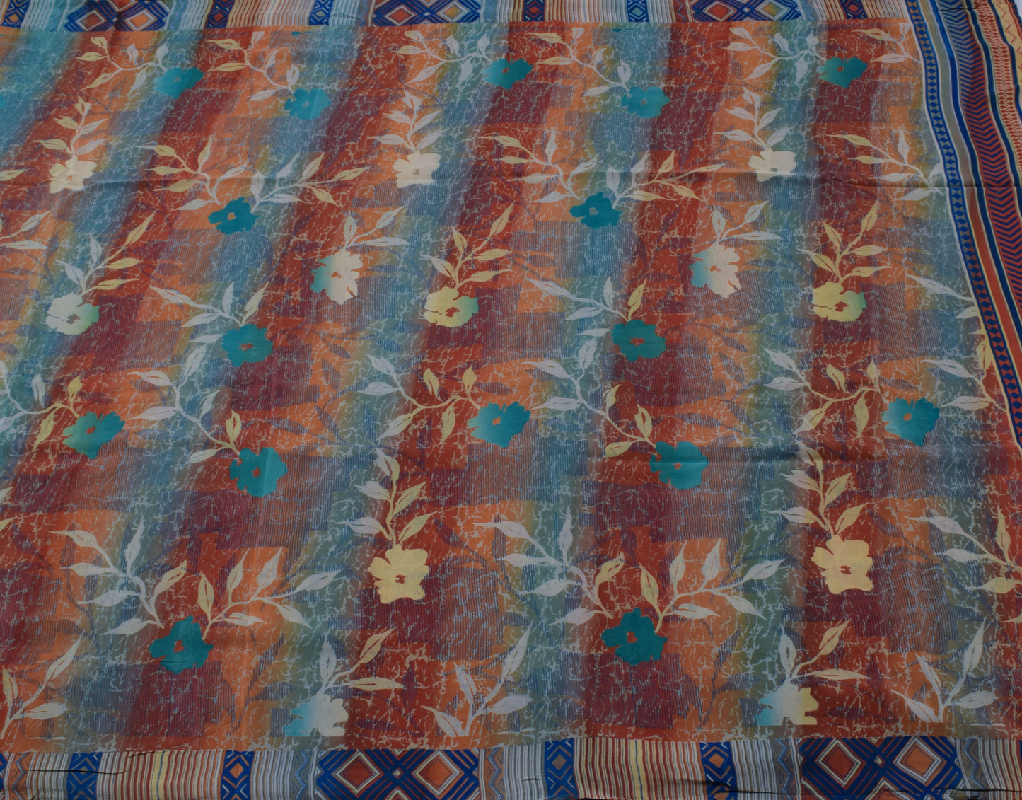 Sushila Vintage Indian Saree 100% Pure Crepe Silk Printed Floral Soft Fabric