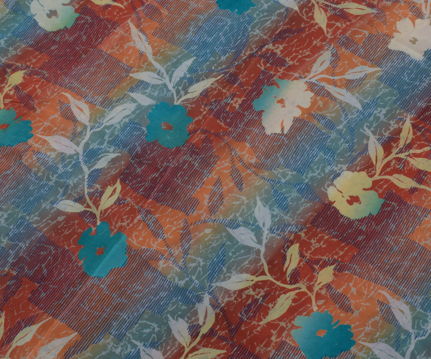 Sushila Vintage Indian Saree 100% Pure Crepe Silk Printed Floral Soft Fabric