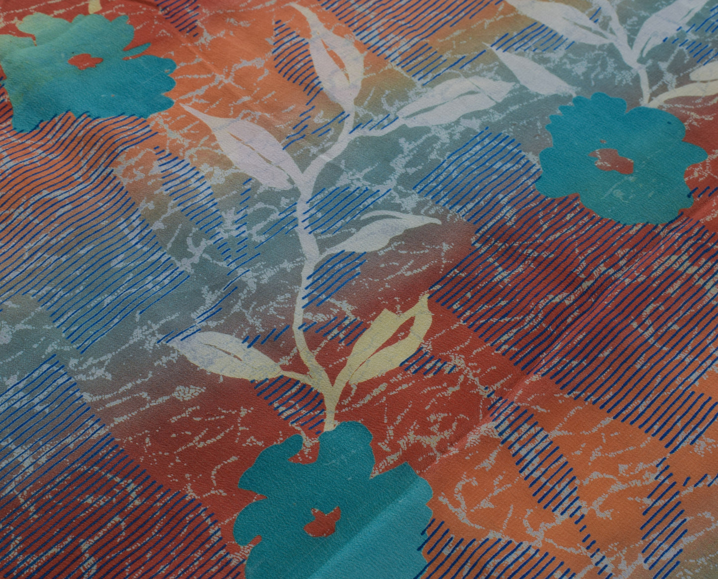 Sushila Vintage Indian Saree 100% Pure Crepe Silk Printed Floral Soft Fabric