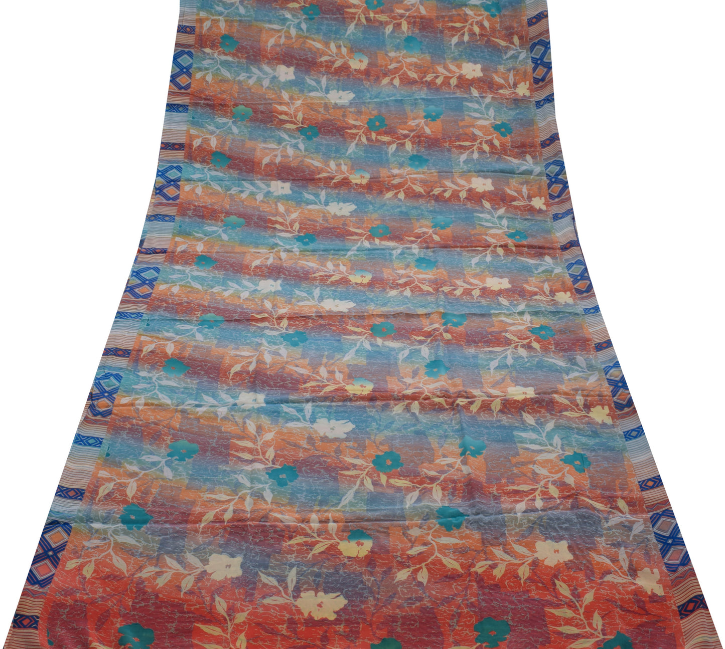 Sushila Vintage Indian Saree 100% Pure Crepe Silk Printed Floral Soft Fabric