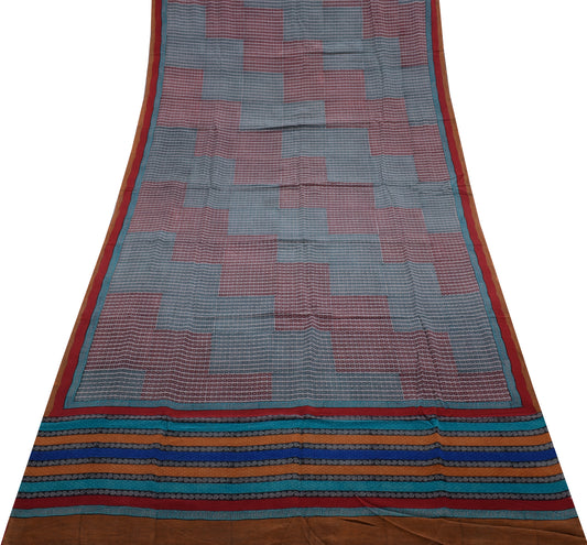 Sushila Vintage Multi-Color Saree 100% Pure Crepe Silk Printed Soft 5 YD Fabric