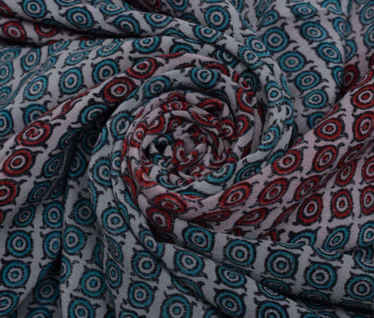 Sushila Vintage Multi-Color Saree 100% Pure Crepe Silk Printed Soft 5 YD Fabric